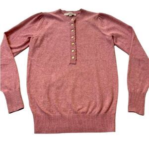 LOFT Rose Scalloped Gold Button Sweater